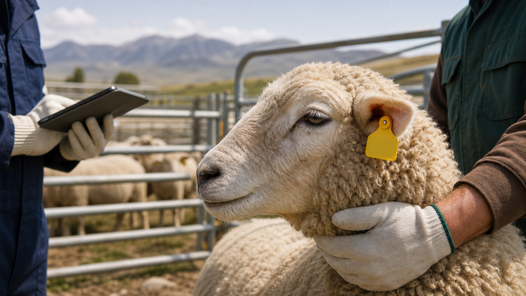 Ear-tagged sheep being verified at a partner farm